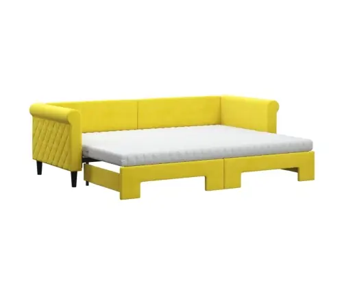 Izvelkams Dīvāns Ar Matraci, Dzeltens, 80X200 Cm, Samts Vidaxl