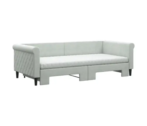 Izvelkams Dīvāns Ar Matraci, Gaiši Pelēka, 90X200 Cm, Samts Vidaxl