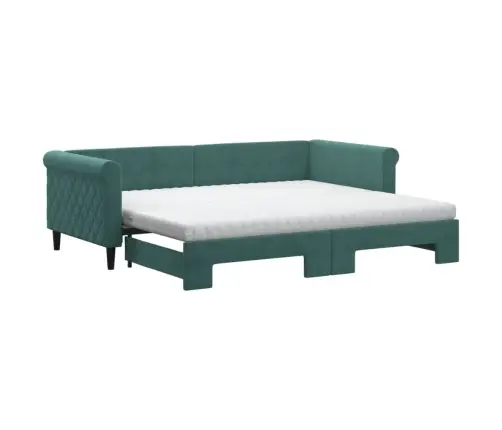Izvelkams Dīvāns Ar Matraci, Tumši Zaļš, 90X200 Cm, Samts Vidaxl