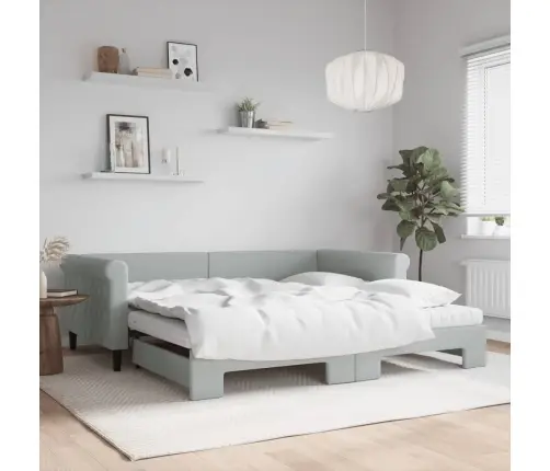 Diivanvoodi Väljatõmmatava Osaga, Helehall, 100X200 cm Samet