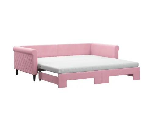 Izvelkams Dīvāns Ar Matraci, Rozā, 100X200 Cm, Samts Vidaxl