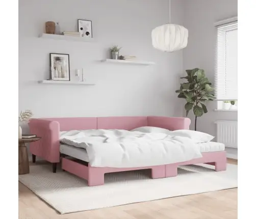 Izvelkams Dīvāns Ar Matraci, Rozā, 100X200 Cm, Samts Vidaxl