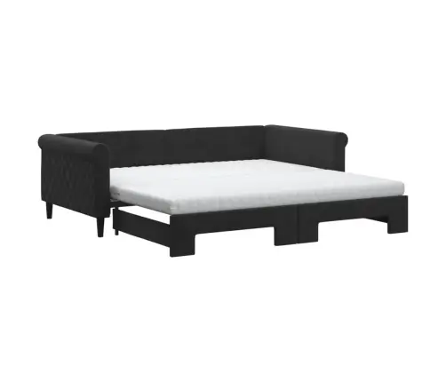 Izvelkams Dīvāns Ar Matraci, Melni, 100X200 Cm, Samts Vidaxl