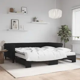 Izvelkams Dīvāns Ar Matraci, Melni, 100X200 Cm, Samts Vidaxl