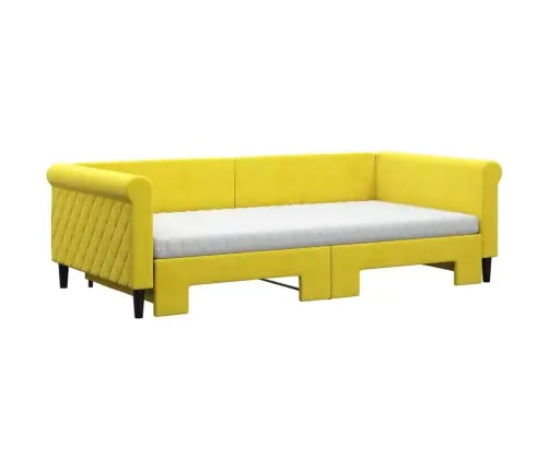 Izvelkams Dīvāns Ar Matraci, Dzeltens, 100X200 Cm, Samts Vidaxl