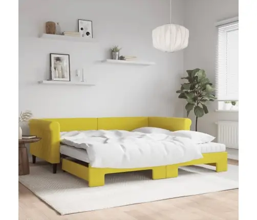 Izvelkams Dīvāns Ar Matraci, Dzeltens, 100X200 Cm, Samts Vidaxl