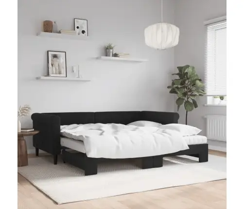 Izvelkams Dīvāns Ar Matraci, Melni, 90X190 Cm, Samts Vidaxl Izvelkams Dīvāns Ar Matraci, Melni, 90X190 Cm, Samts Vidaxl