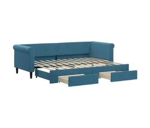 Izvelkams Dīvāns Ar Atvilktnēm, Zils, 80X200 Cm, Samts Vidaxl