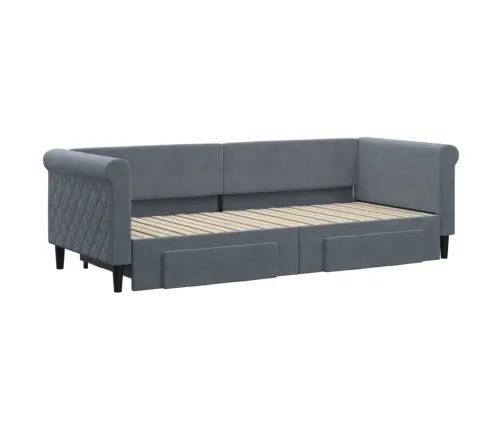 Lova Su Ištraukiama Dalimi/Stalčiais, Pilka, 80X200cm Aksomas