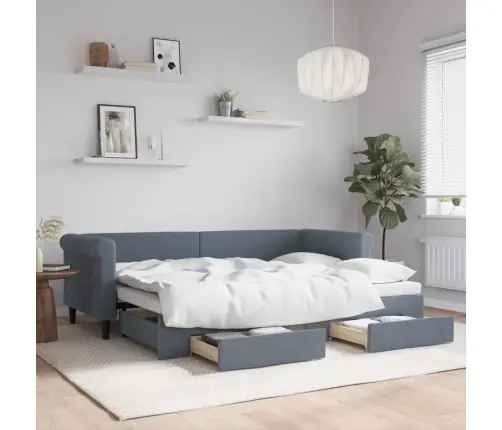 Lova Su Ištraukiama Dalimi/Stalčiais, Pilka, 80X200cm Aksomas