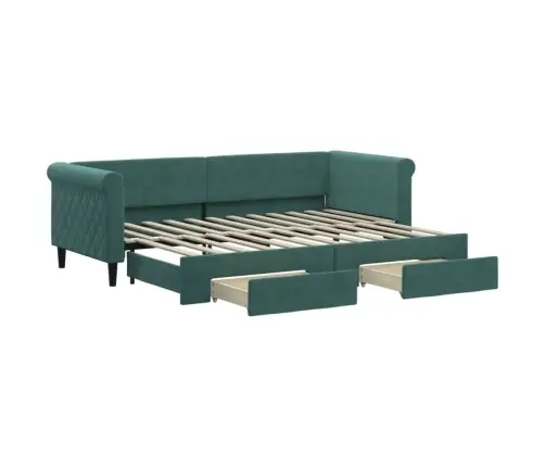 Izvelkams Dīvāns Ar Atvilktnēm, Tumši Zaļš, 80X200 Cm, Samts Vidaxl