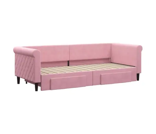 Lova Su Ištraukiama Dalimi/Stalčiais, Rožinė, 80X200cm Aksomas