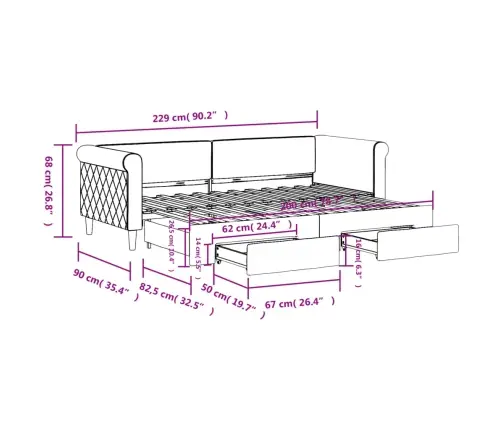 Diivanvoodi Väljatõmmatava Osaga, Kollane, 80X200 cm Samet