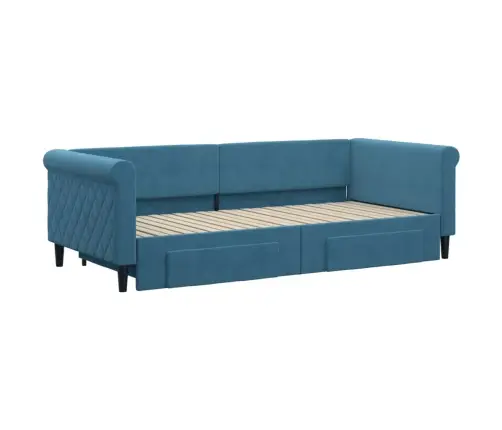 Izvelkams Dīvāns Ar Atvilktnēm, Zils, 90X200 Cm, Samts Vidaxl