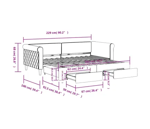 Väljatõmmatav Diivanvoodi, Helehall, 90X200 cm Samet