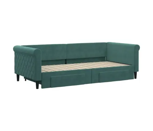 Izvelkams Dīvāns Ar Atvilktnēm, Tumši Zaļš, 90X200 Cm, Samts Vidaxl