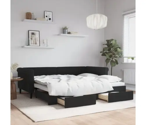 Izvelkams Dīvāns Ar Atvilktnēm, Melns, 90X200 Cm, Samts Vidaxl