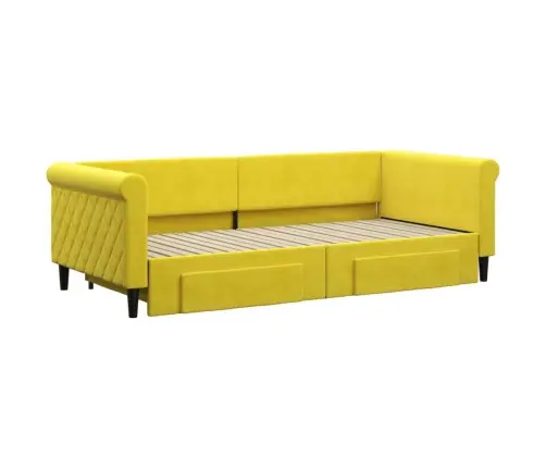 Izvelkams Dīvāns Ar Atvilktnēm, Dzeltens, 90X200 Cm, Samts Vidaxl