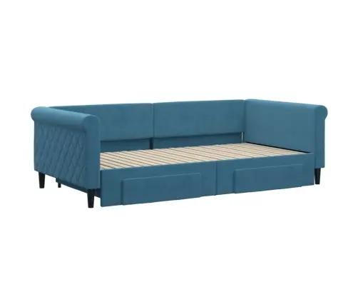 Izvelkams Dīvāns Ar Atvilktnēm, Zils, 100X200 Cm, Samts Vidaxl