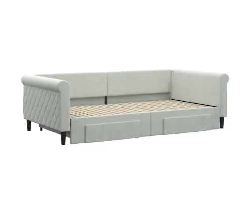 Diivanvoodi Väljatõmmatava Osa Ja Sahtlitega, Helehall, Samet