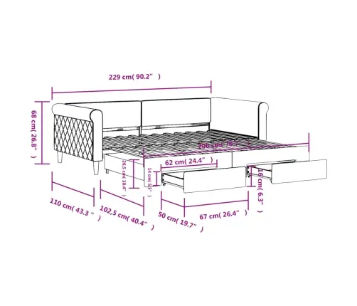 Gulta Ar Atvilktnēm, Bez Matrača, Tumši Pelēks, 100X200 Cm Vidaxl