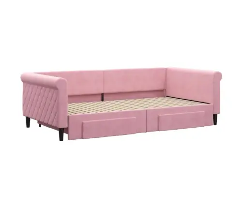 Ištraukiama Lova Su Stalčiais, Rožinė, 100X200cm Aksomas