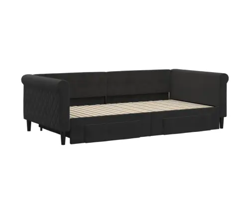 Izvelkams Dīvāns Ar Atvilktnēm, Melns, 100X200 Cm, Samts Vidaxl