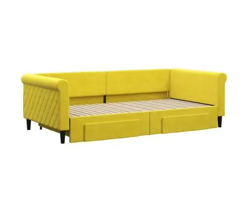 Ištraukiama Lova Su Stalčiais, Geltona, 100X200cm Aksomas