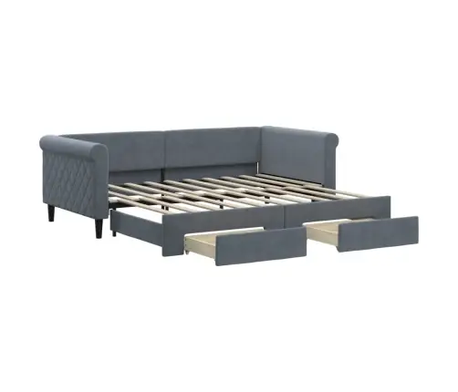 Lova Su Ištraukiama Dalimi/Stalčiais, Pilka, 90X190cm Aksomas