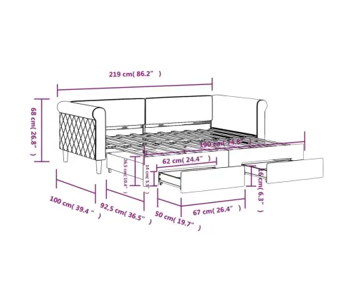 Lova Su Ištraukiama Dalimi/Stalčiais, Pilka, 90X190cm Aksomas