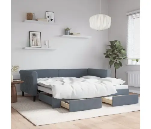 Lova Su Ištraukiama Dalimi/Stalčiais, Pilka, 90X190cm Aksomas