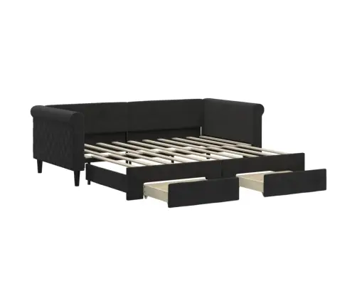 Izvelkams Dīvāns Ar Atvilktnēm, Melns, 90X190 Cm, Samts Vidaxl