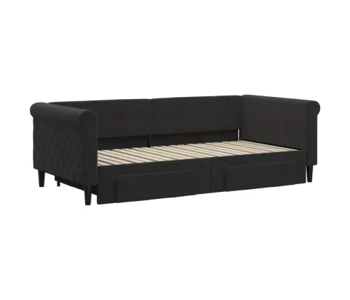 Izvelkams Dīvāns Ar Atvilktnēm, Melns, 90X190 Cm, Samts Vidaxl