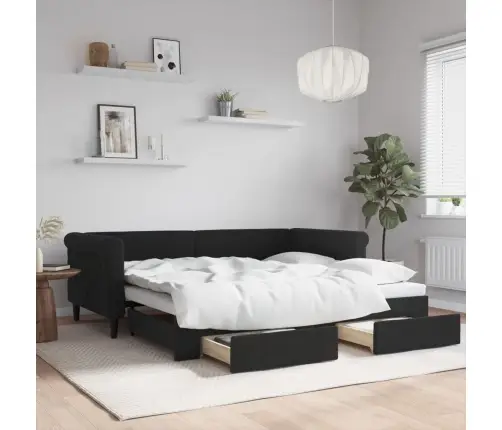 Izvelkams Dīvāns Ar Atvilktnēm, Melns, 90X190 Cm, Samts Vidaxl
