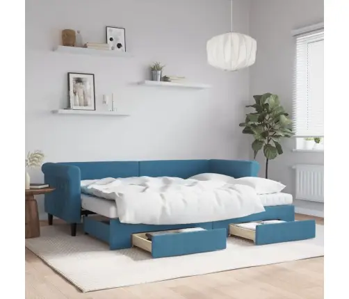 Izvelkams Dīvāns Ar Atvilktnēm, Zils, 80X200 Cm, Samts Vidaxl