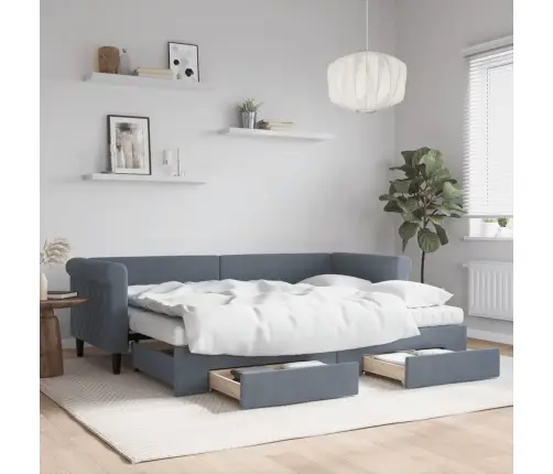 Izvelkams Dīvāns Ar Atvilktnēm, Tumši Pelēks, 80X200 Cm, Samts Vidaxl