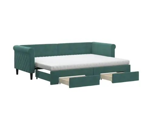 Diivanvoodi Väljatõmmatava Osaga, Tumeroheline 80X200 cm Samet