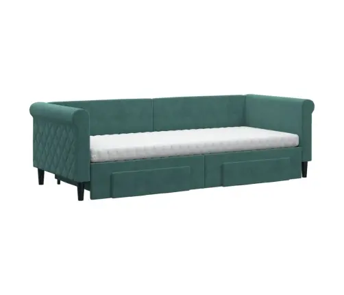 Diivanvoodi Väljatõmmatava Osaga, Tumeroheline 80X200 cm Samet
