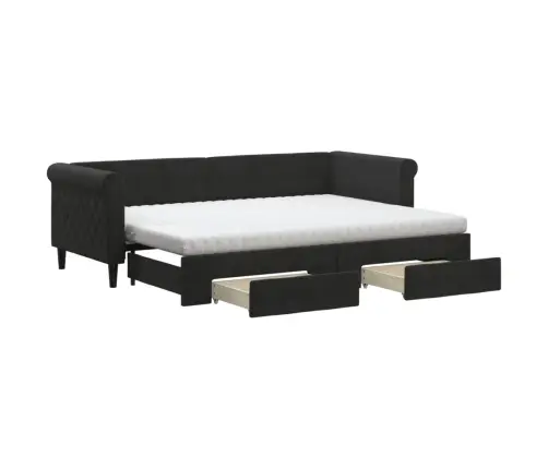 Diivanvoodi Väljatõmmatava Osaga, Must, 80X200 cm Samet