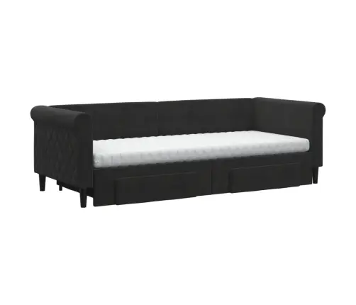 Diivanvoodi Väljatõmmatava Osaga, Must, 80X200 cm Samet