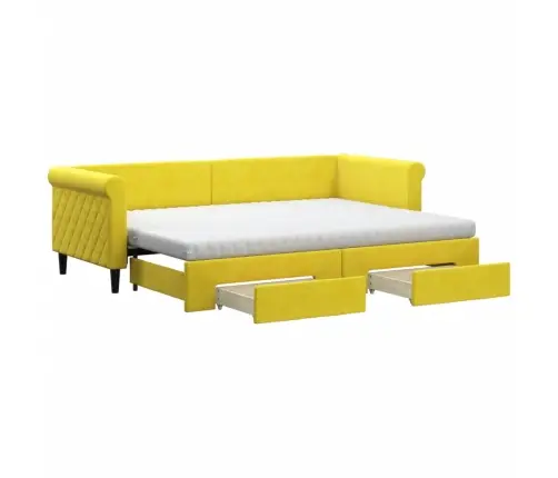 Izvelkams Dīvāns Ar Atvilktnēm, Dzeltens, 80X200 Cm, Samts Vidaxl