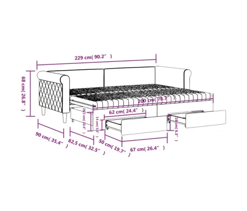 Izvelkams Dīvāns Ar Atvilktnēm, Dzeltens, 80X200 Cm, Samts Vidaxl