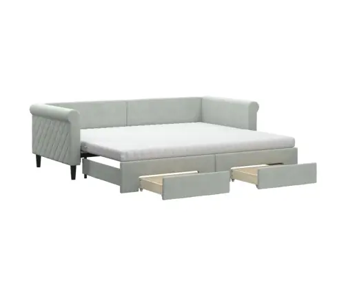 Väljatõmmatav Diivanvoodi, Helehall, 90X200 cm Samet