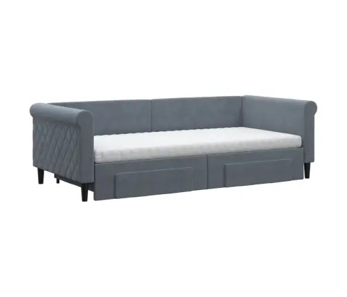 Diivanvoodi Väljatõmmatav/Sahtlitega Tumehall 90X200 cm Samet