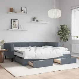 Diivanvoodi Väljatõmmatav/Sahtlitega Tumehall 90X200 cm Samet
