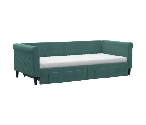 Diivanvoodi Väljatõmmatava Osaga, Tumeroheline 90X200 cm Samet
