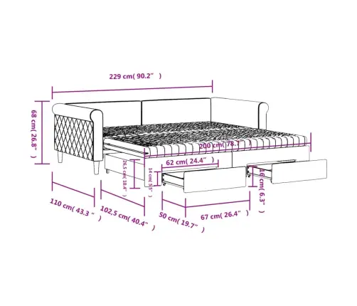 Izvelkams Dīvāns Ar Atvilktnēm, Gaiši Pelēks, 100X200 Cm, Samts Vidaxl