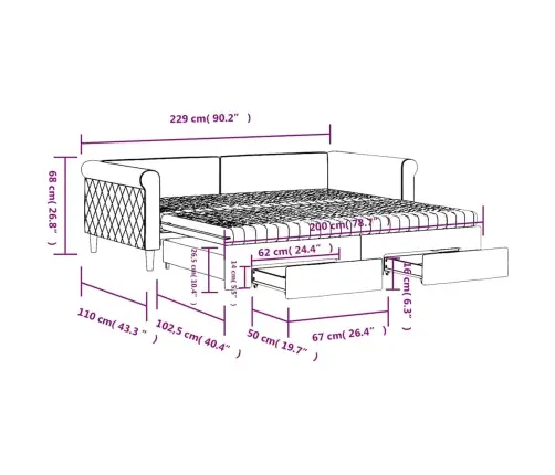 Izvelkams Dīvāns Ar Atvilktnēm, Tumši Pelēks, 100X200 Cm, Samts Vidaxl