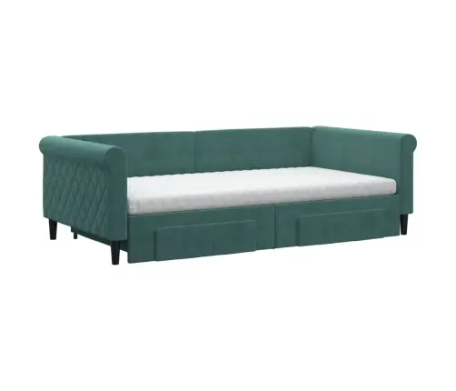 Lova Su Ištraukiama Dalimi/Stalčiais, Žalia, 100X200cm Aksomas