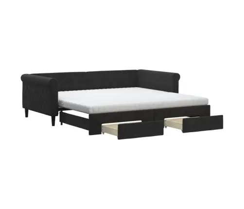 Diivanvoodi Väljatõmmatava Osa Ja Sahtlitega, Must, Samet